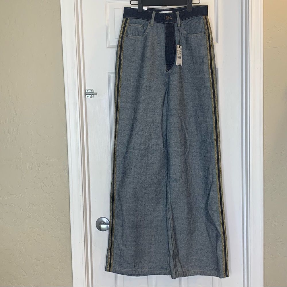 Zara The Inside Out Denim Pant Wide Leg High Rise Size 4 - Picture 2 of 16